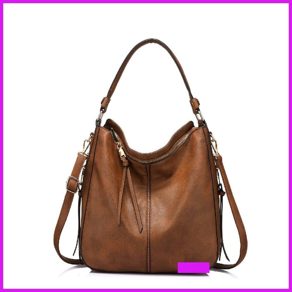 Faux Leather Hobo Crossbody Bag Retro Large Capacity Shoulder Purse